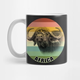 Buffalo Bull Close-up on Vintage Retro Africa Sunset Mug